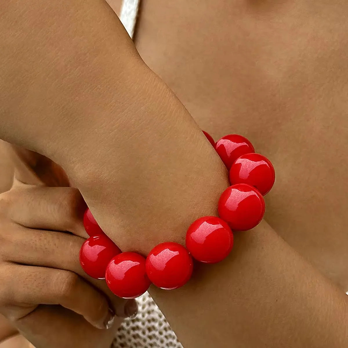 Bracelet en Perles de Couleurs pour Femme rouge