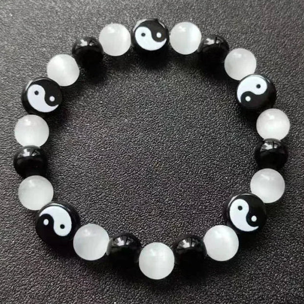 Bracelet en Perles Yin Yang Noir et Blanc