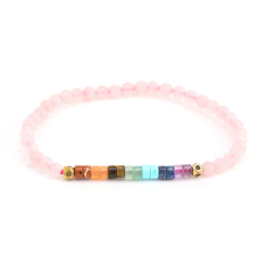 Bracelet en Pierres Naturelles 7 Chakras Quartz rose