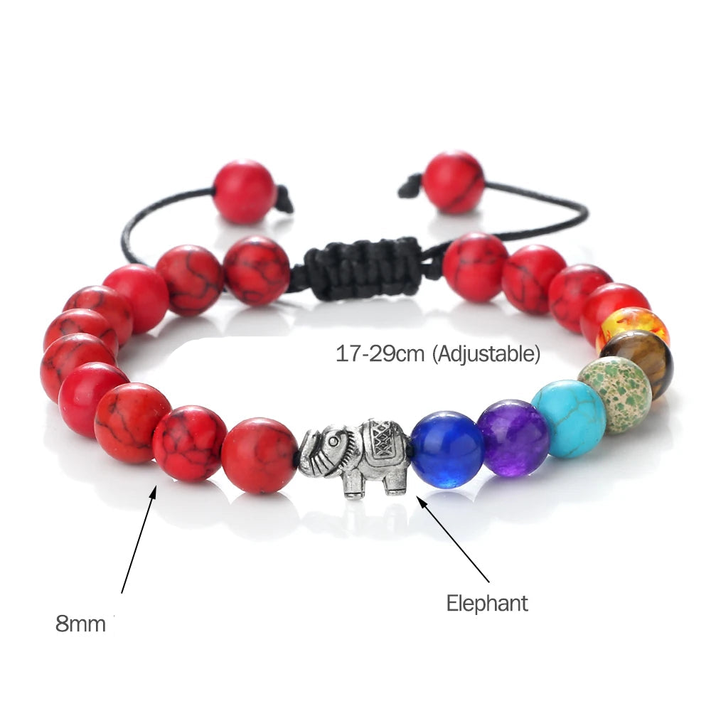 Bracelet en Pierres Naturelles et Eléphant 7 Chakras