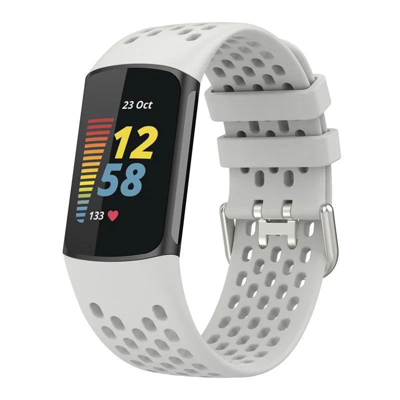 Wit siliconen bandje voor Fitbit Charge 5, Charge 6 horloge