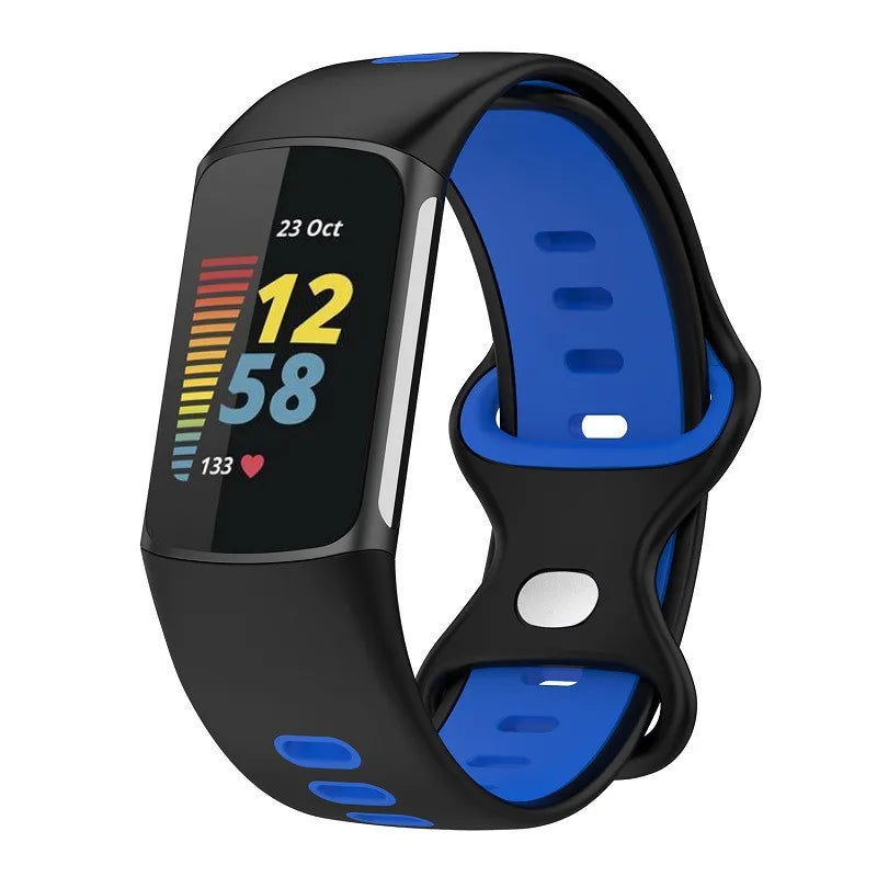 Zwart-blauw siliconen bandje voor Fitbit Charge 5, Charge 6 horloge