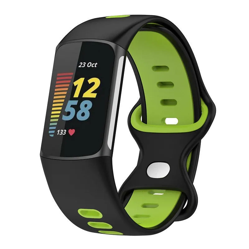 Zwart-groen siliconen bandje voor Fitbit Charge 5, Charge 6 horloge