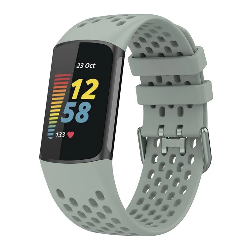 Grijs siliconen bandje voor Fitbit Charge 5, Charge 6 horloge