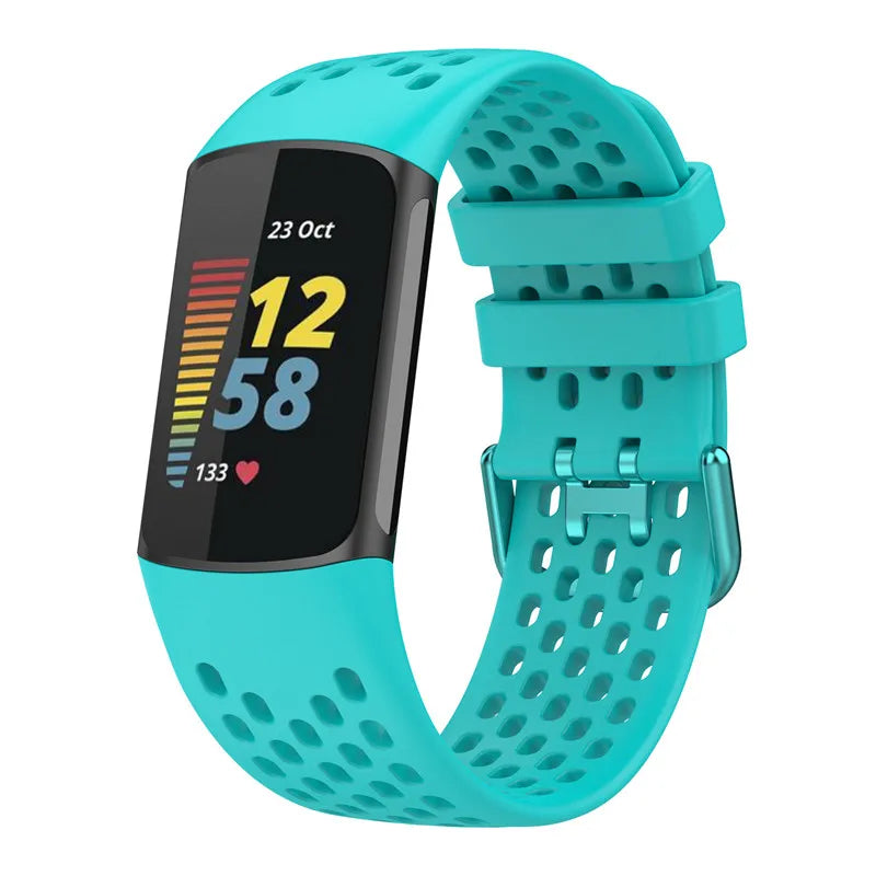 Cyaan siliconen bandje voor Fitbit Charge 5, Charge 6 horloge