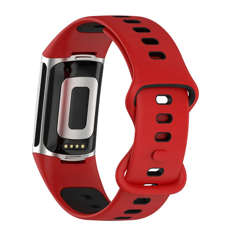 Rood-zwart siliconen bandje voor Fitbit Charge 5, Charge 6 horloge