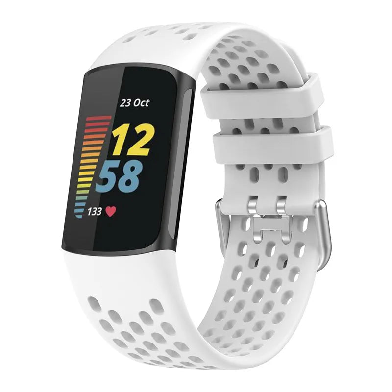 Wit siliconen bandje voor Fitbit Charge 5, Charge 6 horloge