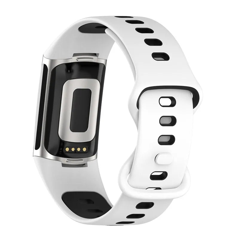 Wit-zwart siliconen bandje voor Fitbit Charge 5, Charge 6 horloge
