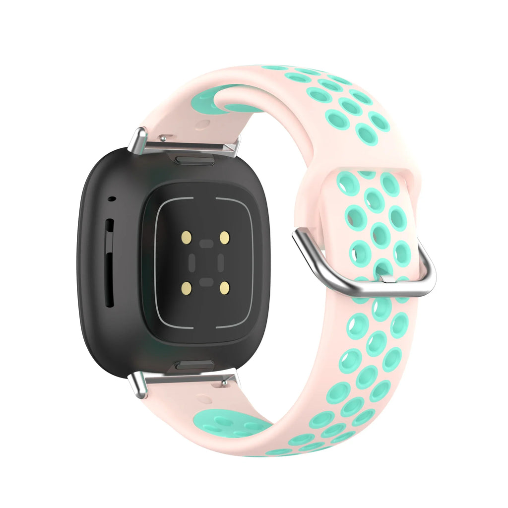 Siliconen armband voor Fitbit Versa 3, Versa 4, Sense 1 en Sense 2 horloge roze en cyaan