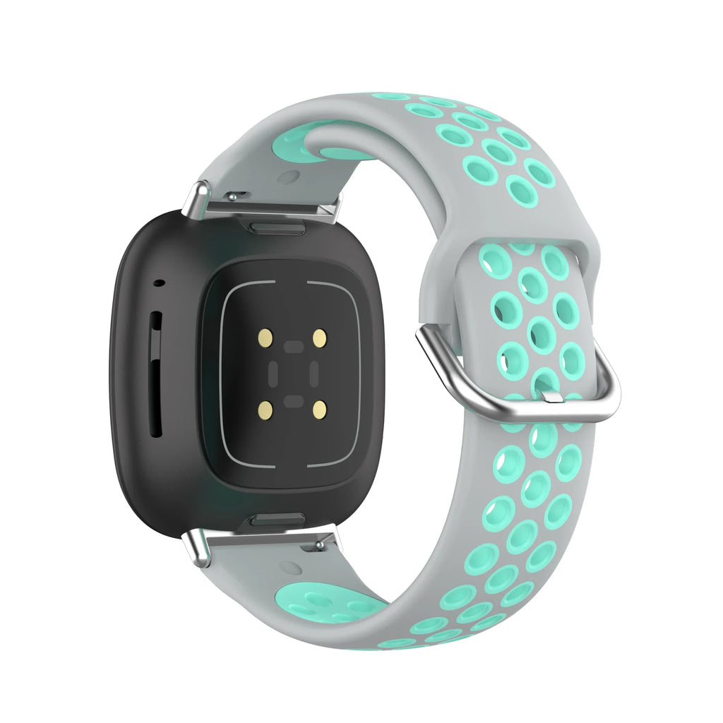 Siliconen armband voor Fitbit Versa 3, Versa 4, Sense 1 en Sense 2 horloge grijs en cyaan