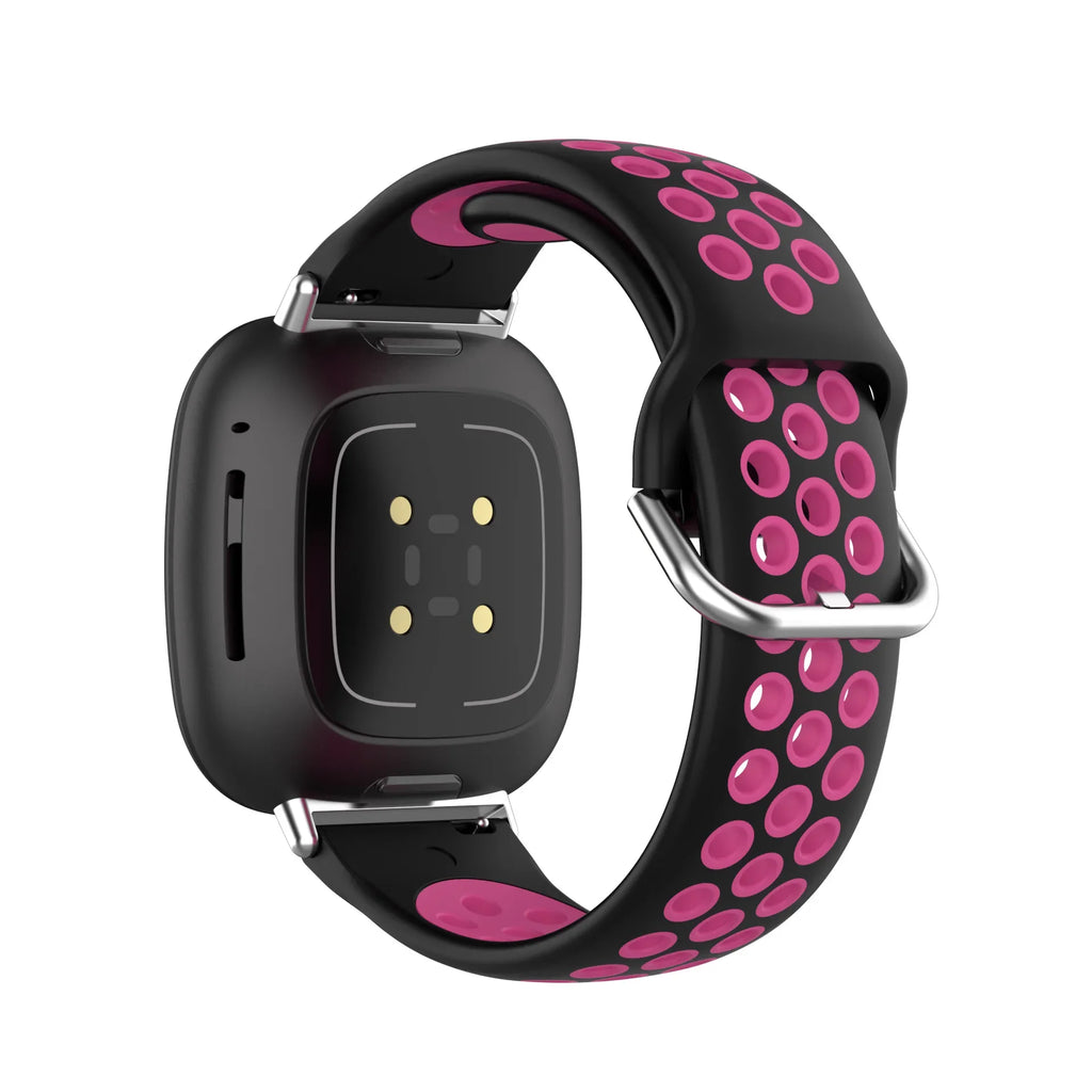 Siliconen armband voor Fitbit Versa 3, Versa 4, Sense 1 en Sense 2 horloge zwart en roze