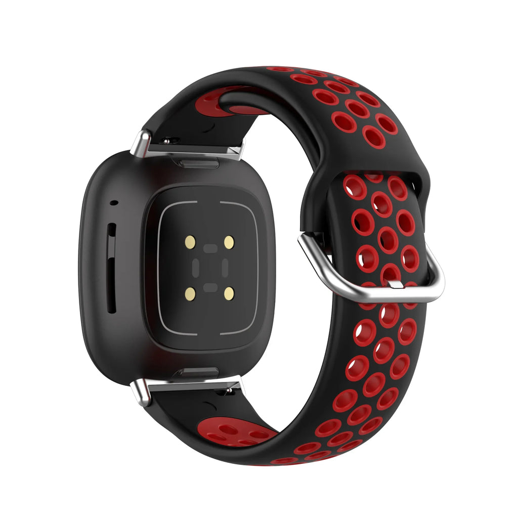 Siliconen armband voor Fitbit Versa 3, Versa 4, Sense 1 en Sense 2 horloge zwart en rood