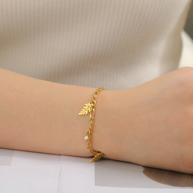 Bracelet Feuille de Palmier et Zircon style A Or