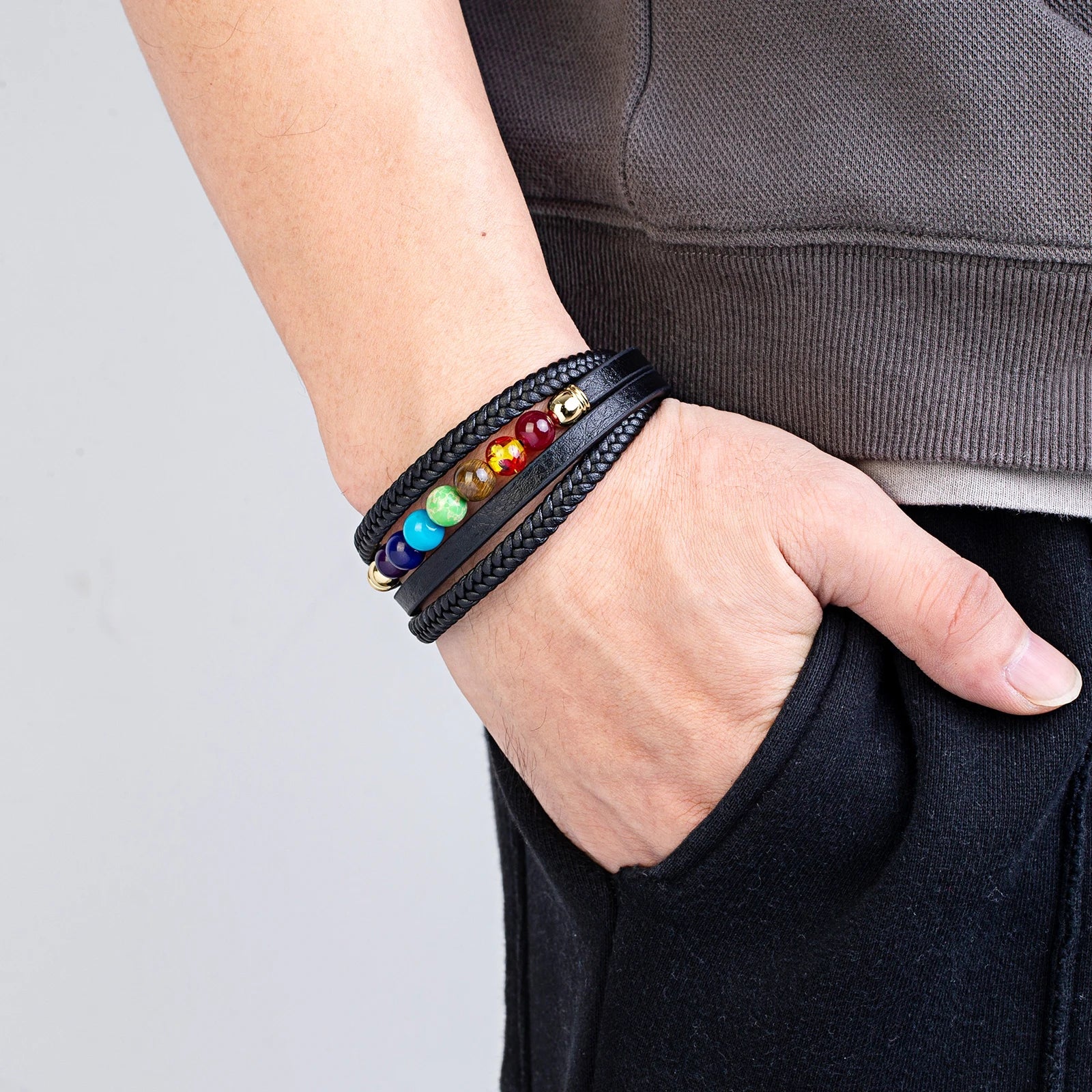 Bracelet Homme en Cuir 7 Chakras