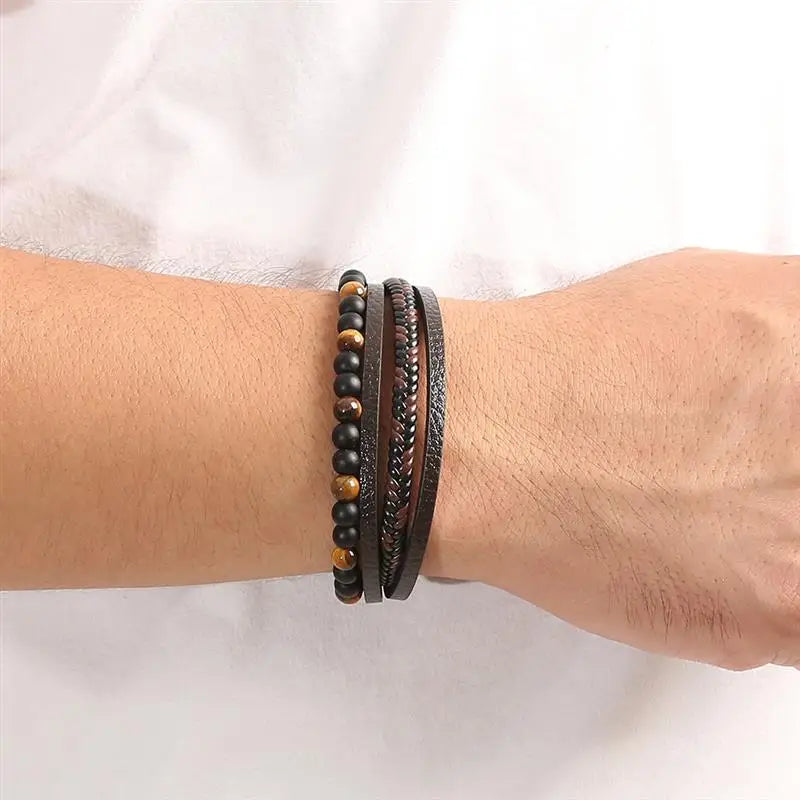 Heren Curb Chain Tiger Eye lederen armband