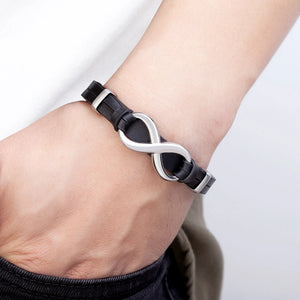 Bracelet Infini Cuir noir et argent