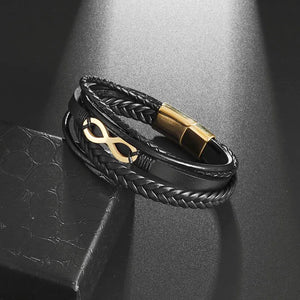 Bracelet Infini Cuir noir noir et or