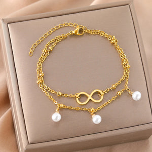 Bracelet Infini Perles or