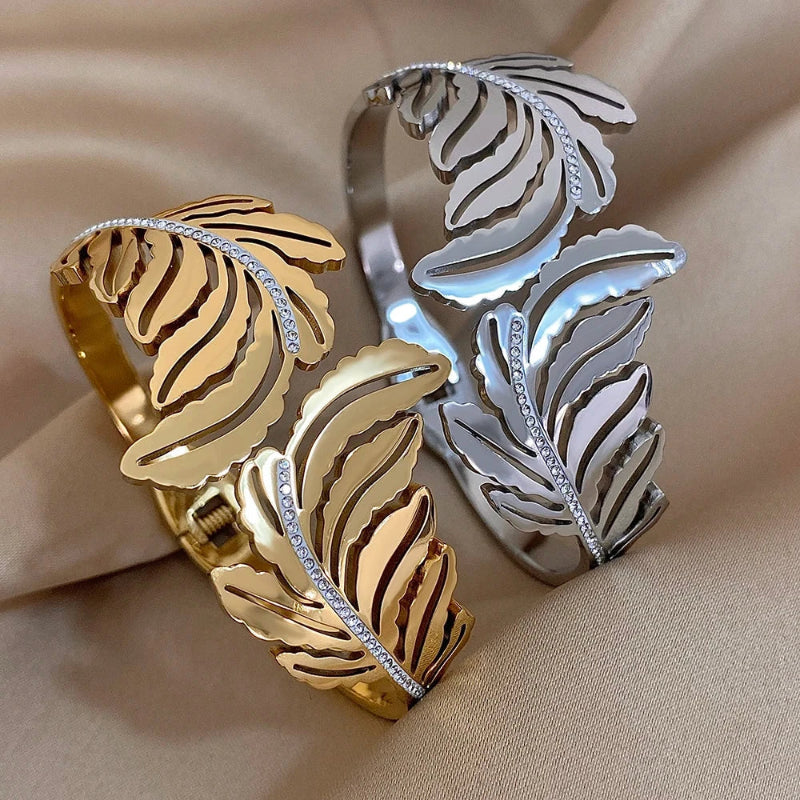 Bracelet Large Feuille de Palmier argent