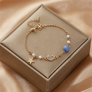 Bracelet Lune et Étoile Femme Gourmette Astres bleu