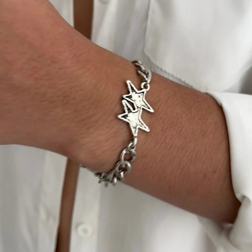 Cubaanse schakelarmband met dubbele ster zilver