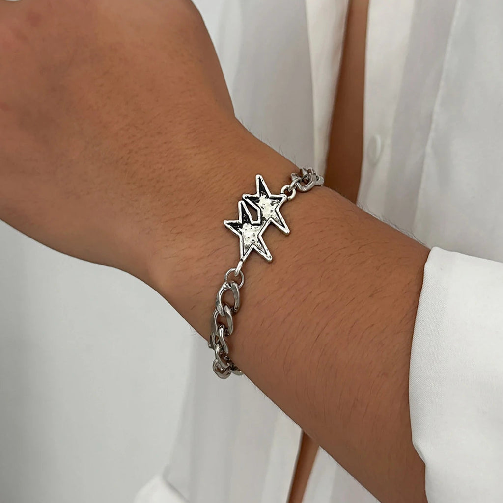 Cubaanse schakelarmband met dubbele ster zilver