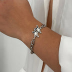 Cubaanse schakelarmband met dubbele ster zilver