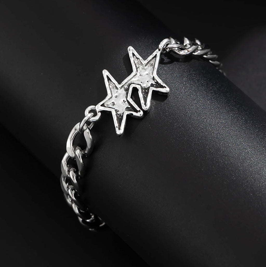 Cubaanse schakelarmband met dubbele ster zilver