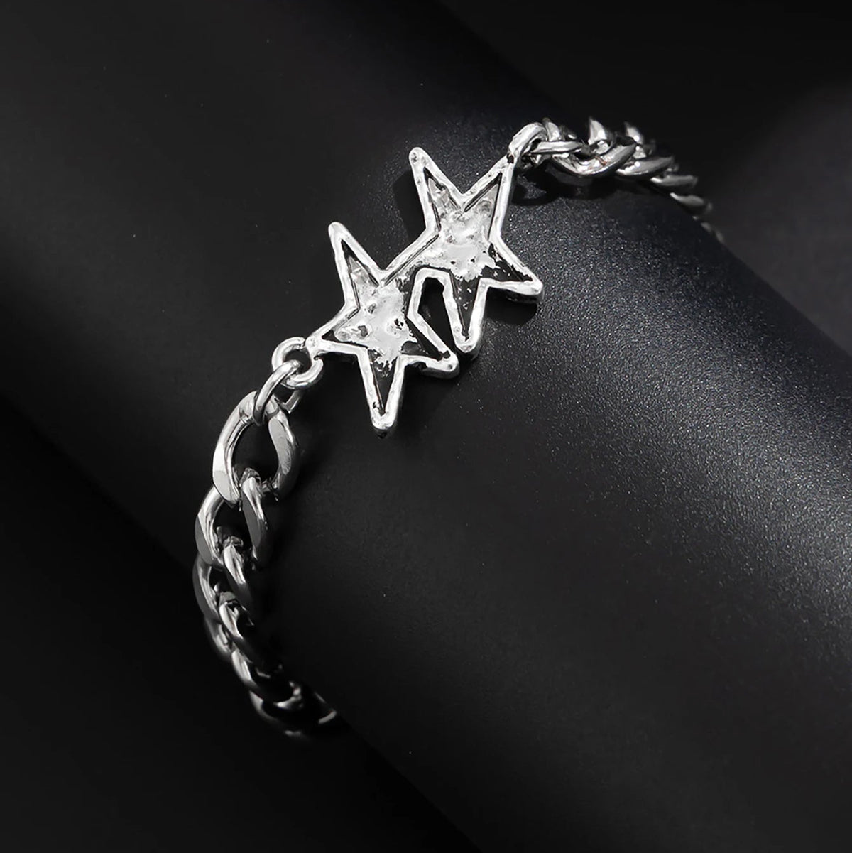 Cubaanse schakelarmband met dubbele ster zilver