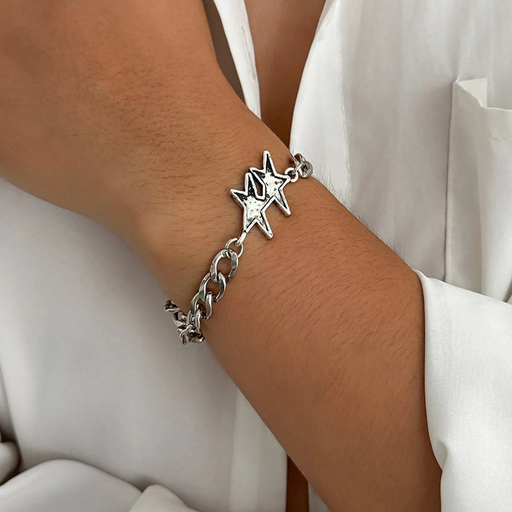 Cubaanse schakelarmband met dubbele ster zilver