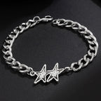 Cubaanse schakelarmband met dubbele ster zilver