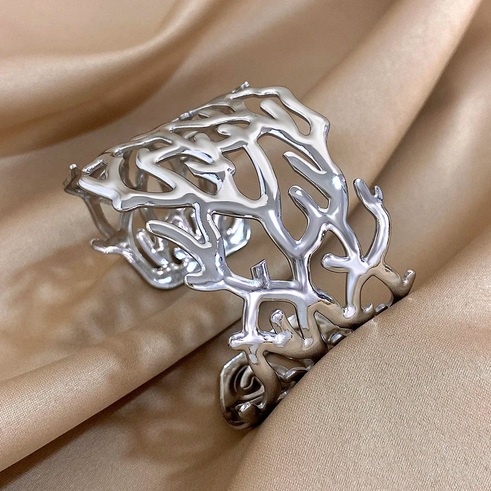 Goudkleurige koraalmanchetarmband voor dames zilver