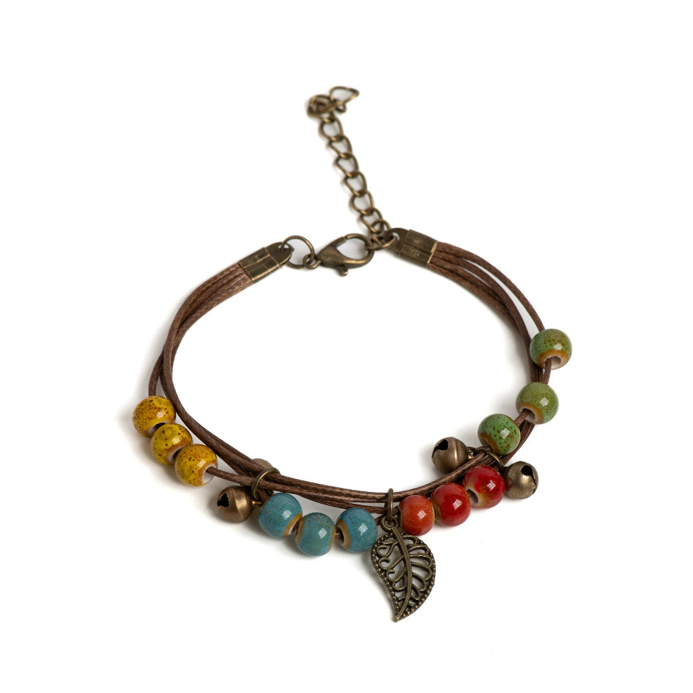 Bracelet Marron avec Feuille Automnale