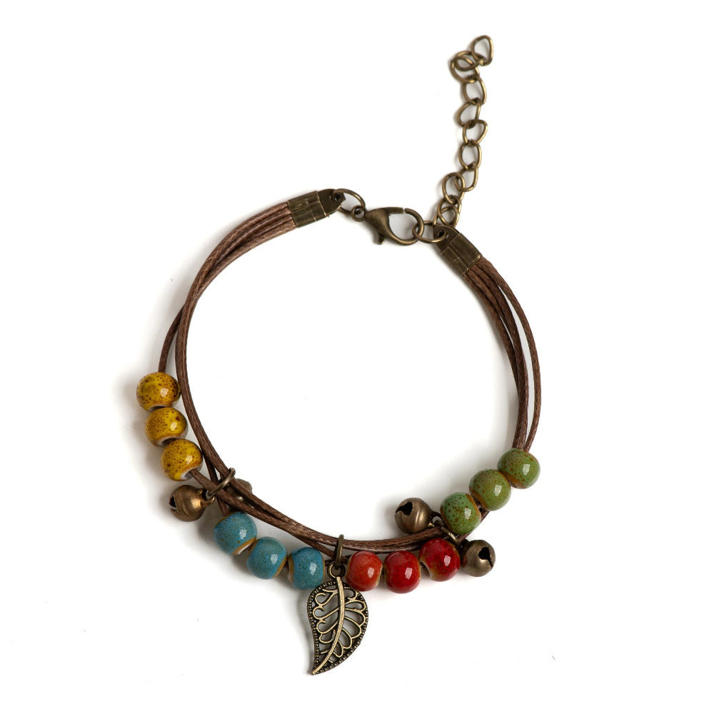 Bracelet Marron avec Feuille Automnale