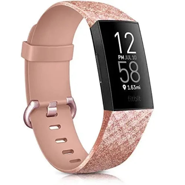 Bracelet Montre Fitbit Charge 3 & Charge 4 or rose pailleté