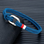 Nautische armband van gevlochten touw met knoop voor man of vrouw blauw
