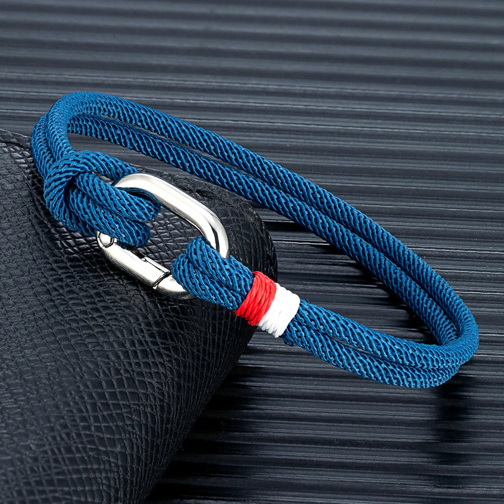 Nautische armband van gevlochten touw met knoop voor man of vrouw blauw