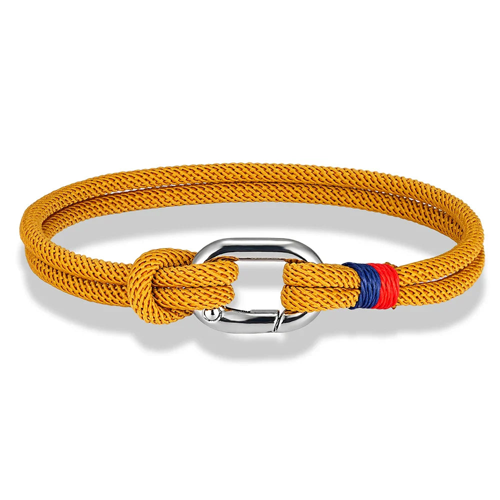 Nautische armband van gevlochten touw met knoop voor man of vrouw geel