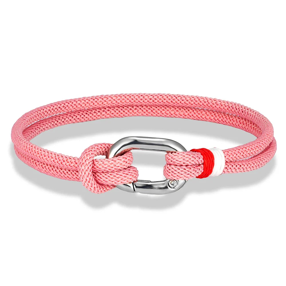 Nautische armband van gevlochten touw met knoop voor man roze