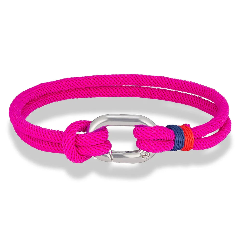 Nautische armband van gevlochten touw met knoop voor man of vrouw donkerroze