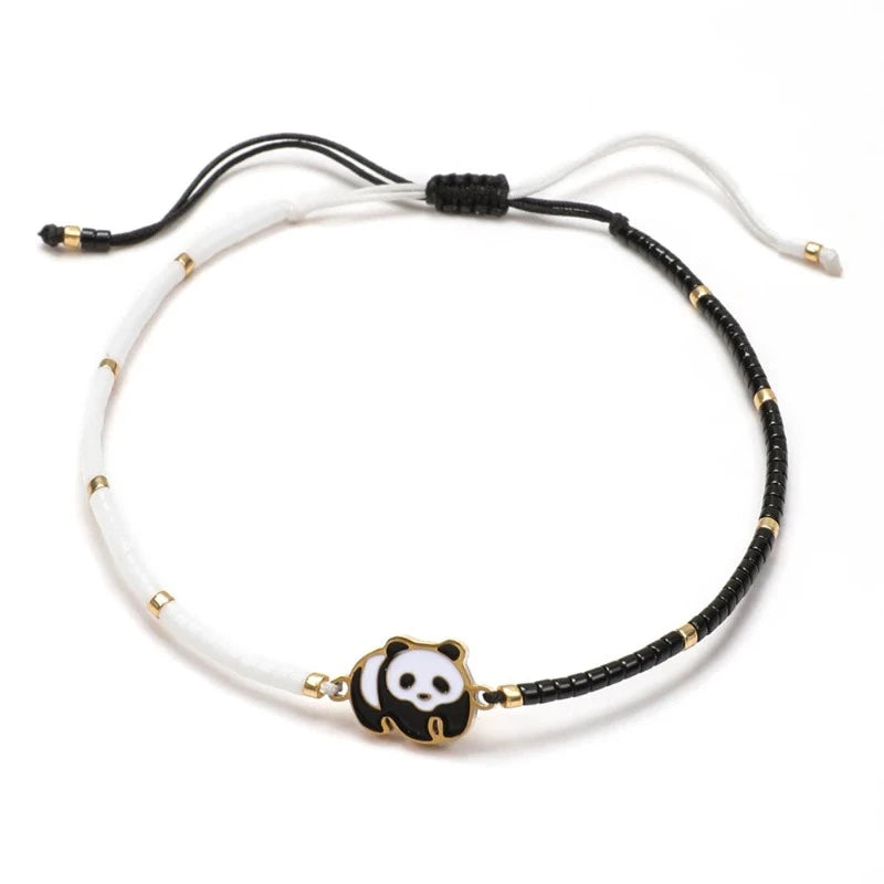 Bracelet Panda En Corde Blanc Et Noir