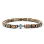 Armband met kruis en kralen met houtlook