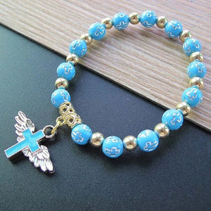 Bracelet Perles avec Croix bleu