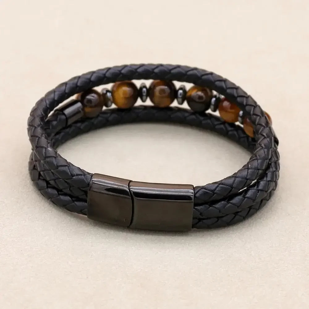 Armband Tijgeroog Steen Leer 