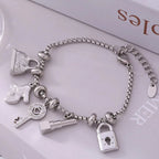 Damesarmband met sleutels en sloten, zilver