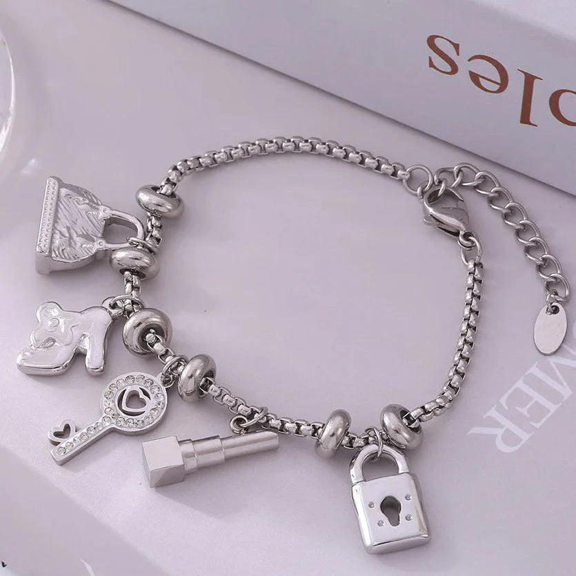 Damesarmband met sleutels en sloten, zilver