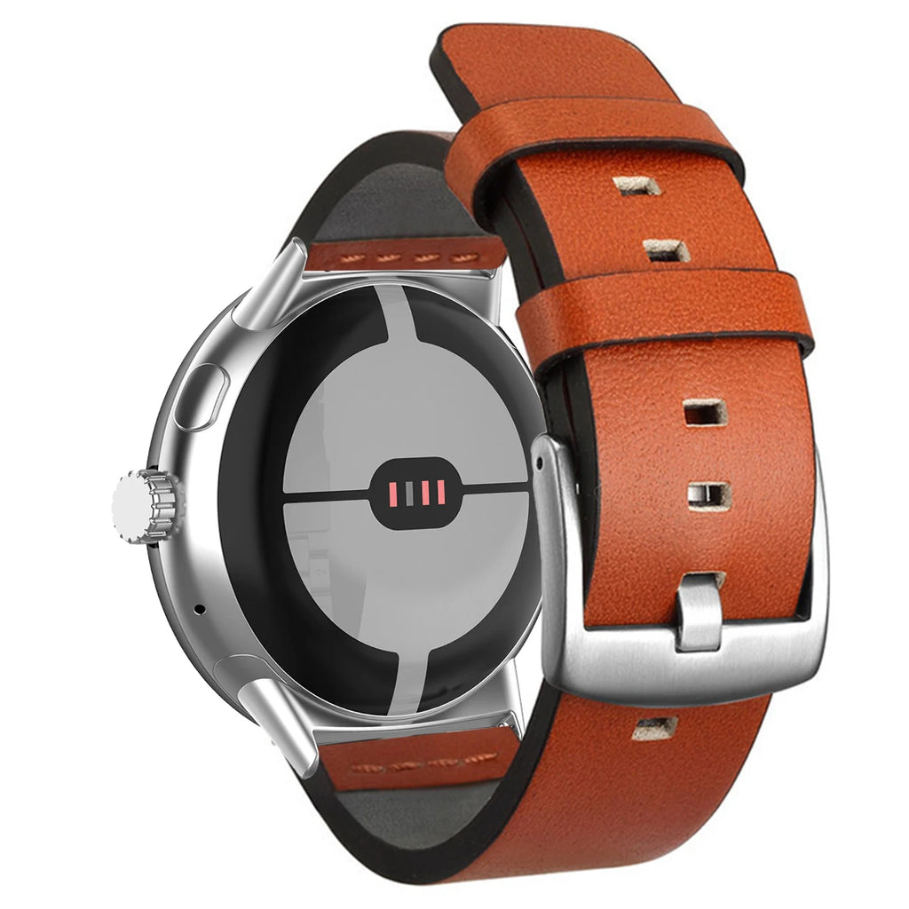 Horlogebandje voor Google Pixel Watch in oranje leer 1, 2, 3, 41mm 45mm