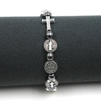 Armband met medailles van Sint-Benedictus en zilveren kruis grote medaille