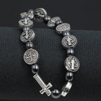 Armband met medailles van Sint-Benedictus en zilveren kruis grote medaille