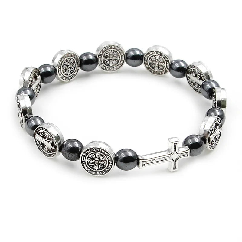 Armband met medailles van Sint-Benedictus en zilveren kruis grote medaille